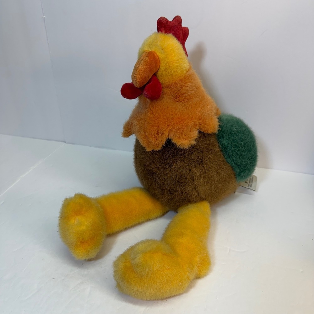 Vintage 1997 Manhattan Toy Company Rooster Plush Bird Orangeβ Brown 11 inch